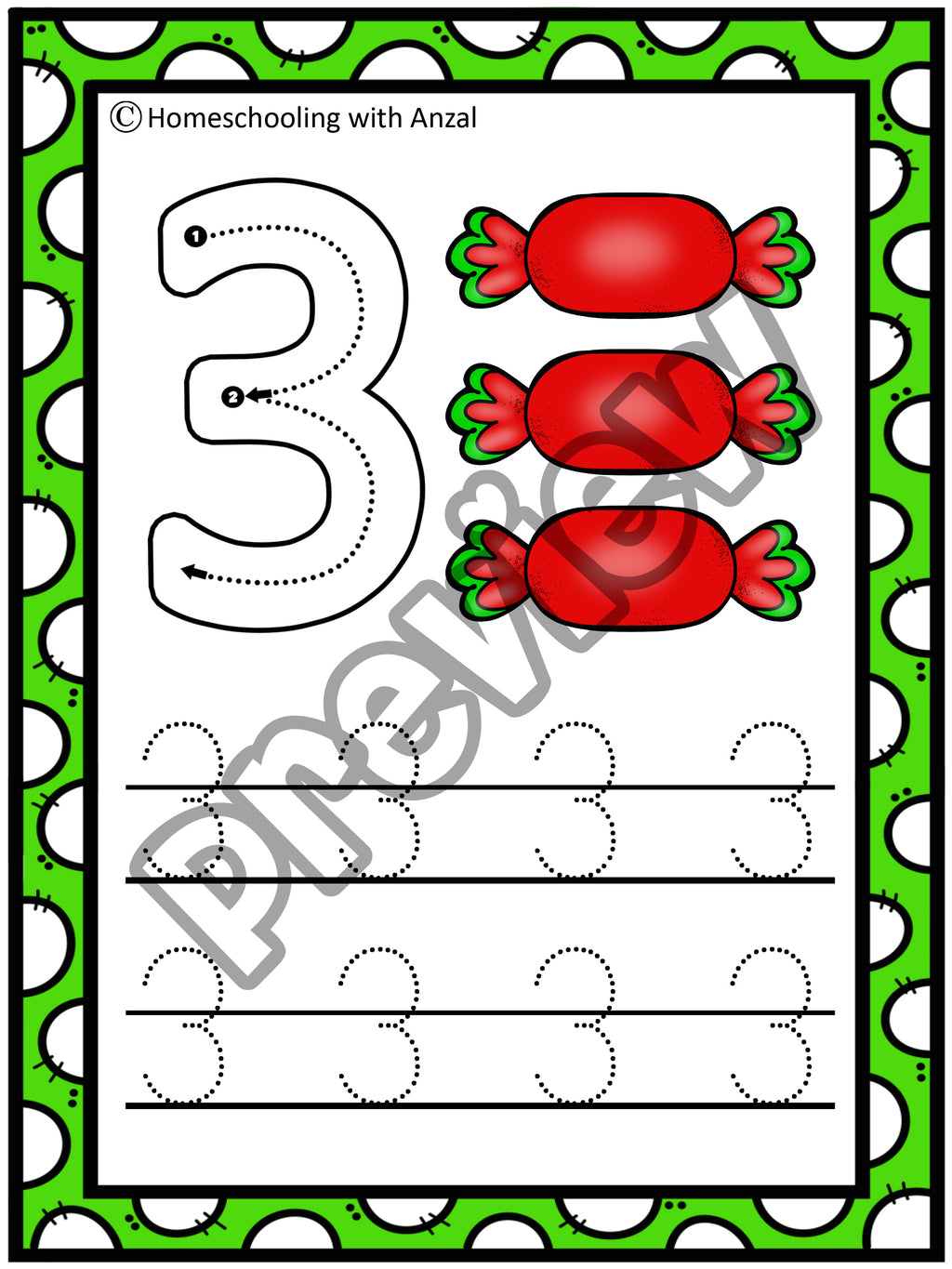 Candy Numbers 0-10 Tracing Cards