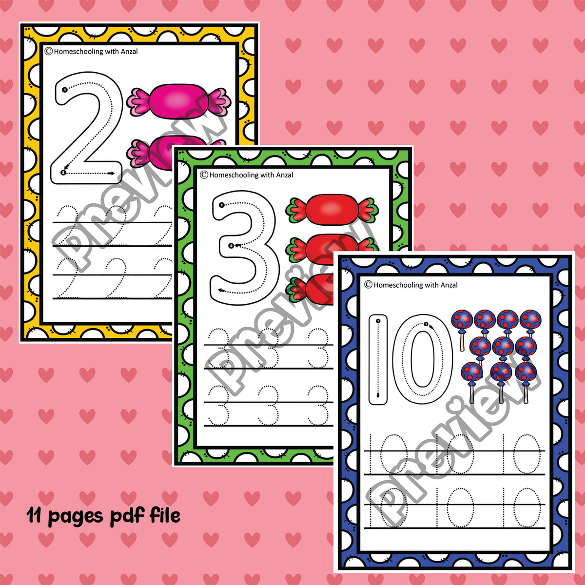 Candy Numbers 0-10 Tracing Cards